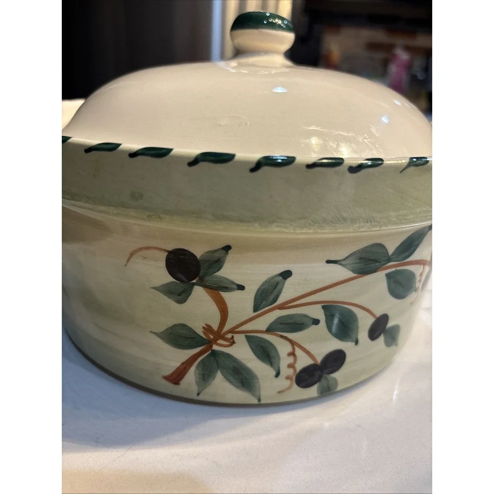 Casserole Dish Bowl WILLIAMS SONOMA LIGURIA 2.75 QUART OLIVE BRANCHES GREEN EDGE